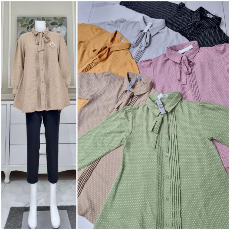 Tunik Kringkle polka ori by edness kayla long tunic wanita muslimah kringkel size S M L XL polkadot