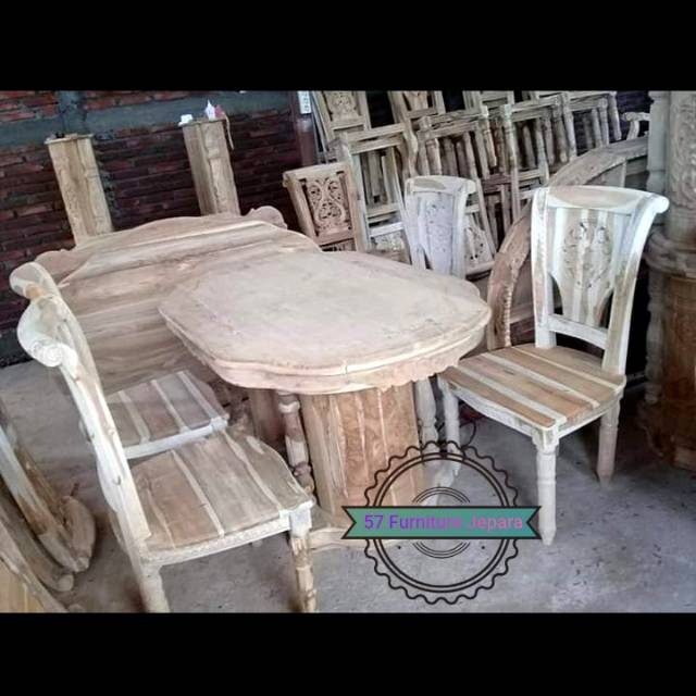 Meja makan Ganesa jati kursi 4 ukir mentahan