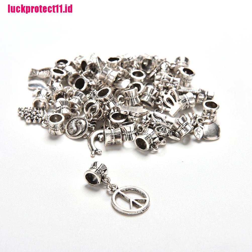 (LUCK) 40pcs / Lot Manik-Manik Tibet Warna Silver Gaya Eropa Untuk Gelang Rantai