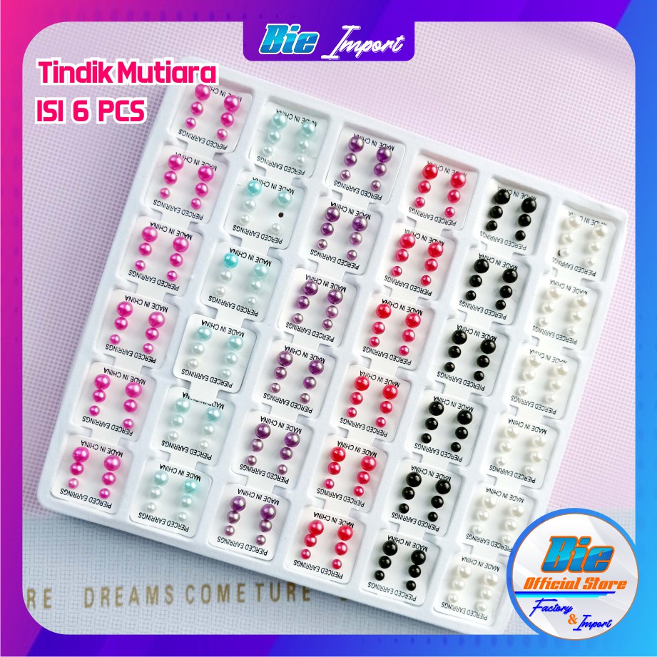 isi 6 Pcs Tindik Mutiara Korea set 3 Pasang Impor Best Seller