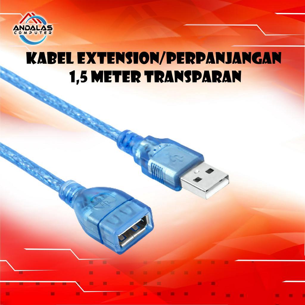 KABEL EXTENTION PERPANJANGAN USB BIRU TRANSPARANT 1,5M METER USB 2.0