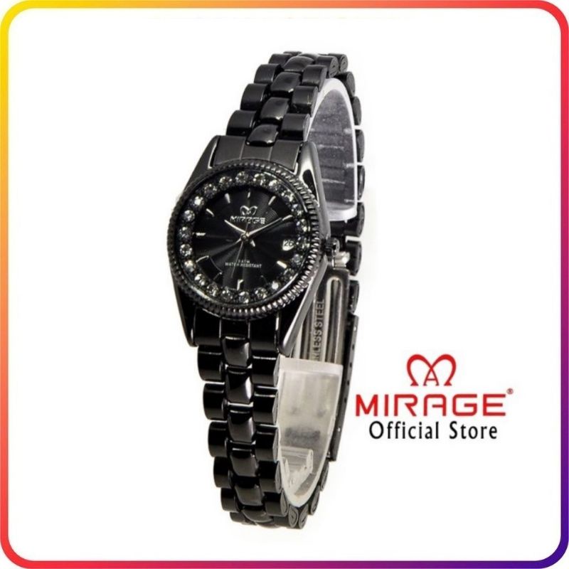 JAM TANGAN WANITA MIRAGE ORIGINAL FULL BLACK WATER PROFF JAM TANGAN WANITA HITAM PERMATA JAM TANGAN WANITA TERLARIS JAM TANGAN RANTAI BESI JAM TANGAN CEWEK TERLARIS FREE BOX DAN BATRAI MIRAGE ORIGINAL