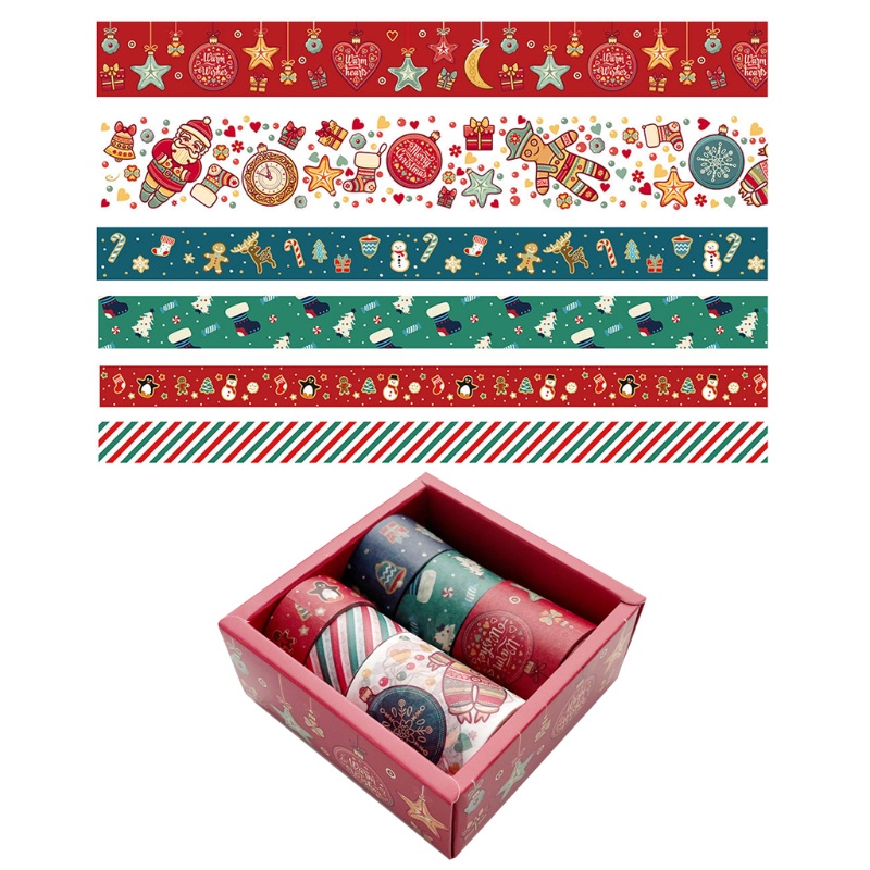 6 Roll Tape Kertas Washi Motif Natal Untuk Scrapbook