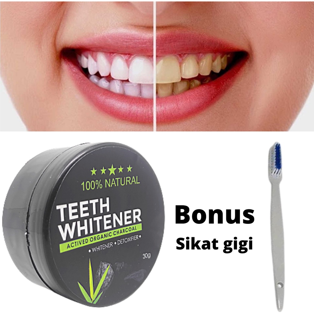 TEETH WHITENER Pemutih Gigi Original Whitening Charcoal Powder Activated 100% Natural