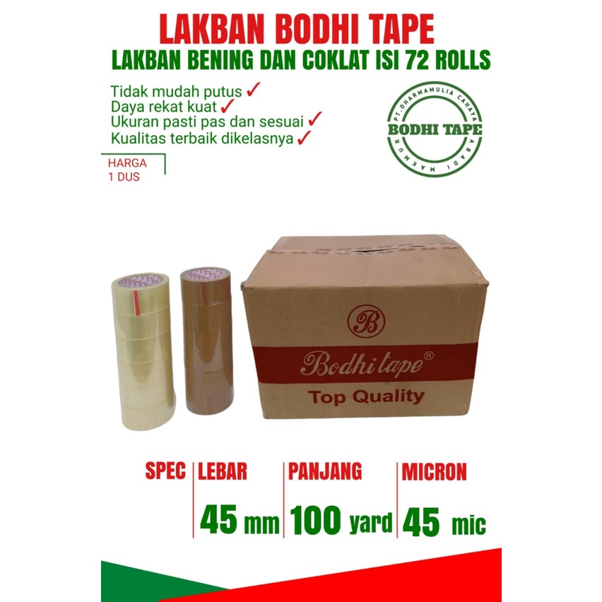 LAKBAN BENING COKLAT BODHI TAPE UKURAN 45MM X 100YARD 1 DUS GOJEK/GRAB