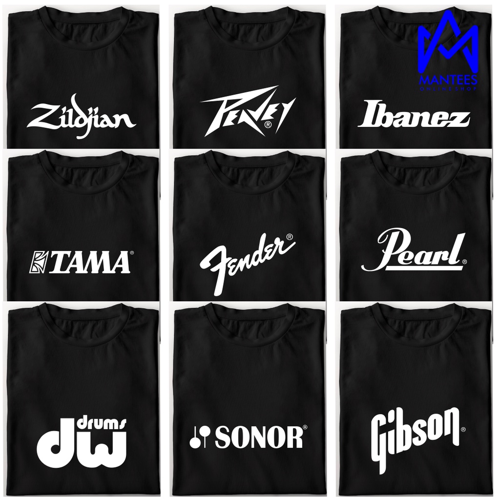 Kaos Logo alat musik Zildjian-Pearl-DW drums-Sonor-Ludwig-Sabian-Fender-Gibson-Peavey-Ibanez