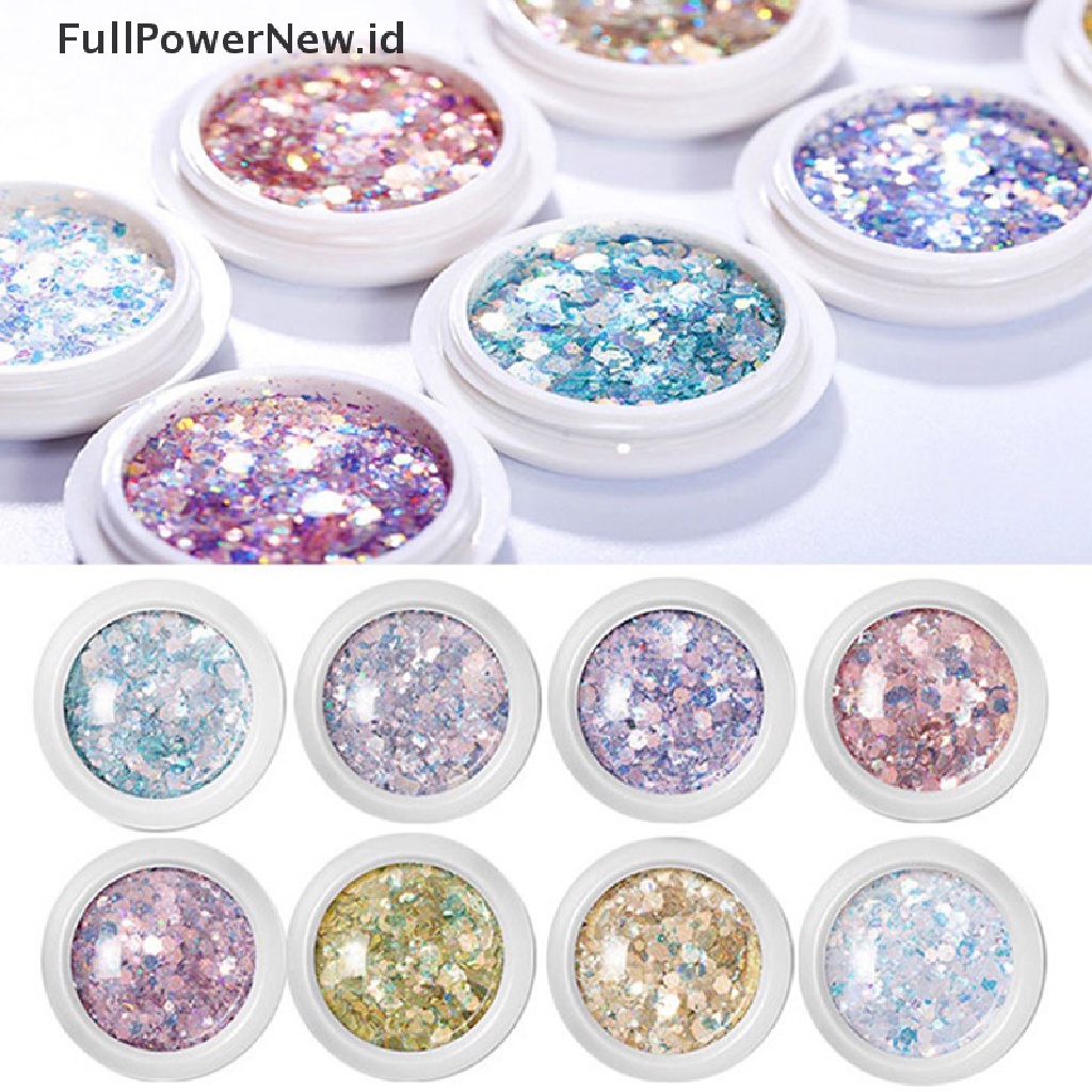 Set Botol Bubuk Glitter Holografik Bentuk Hexagon Warna Emas Untuk Nail Art