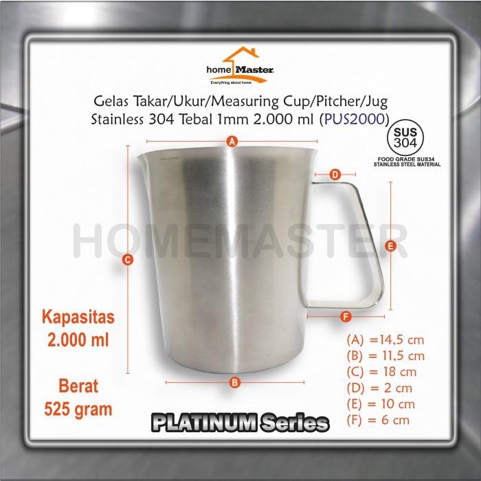 Gelastakar | Gelas Takar/Ukur/Measuring Cup/Pitcher/Jug Stainless 2000 Ml Pus2000