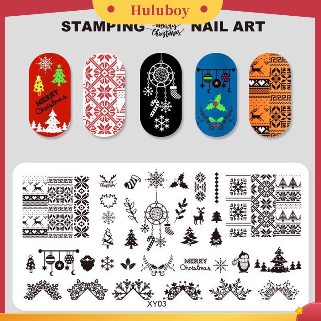 Huluboy Huluboy♡ Plat Stempel Kuku Bahan Stainless Steel Tema Natal Untuk Manicure