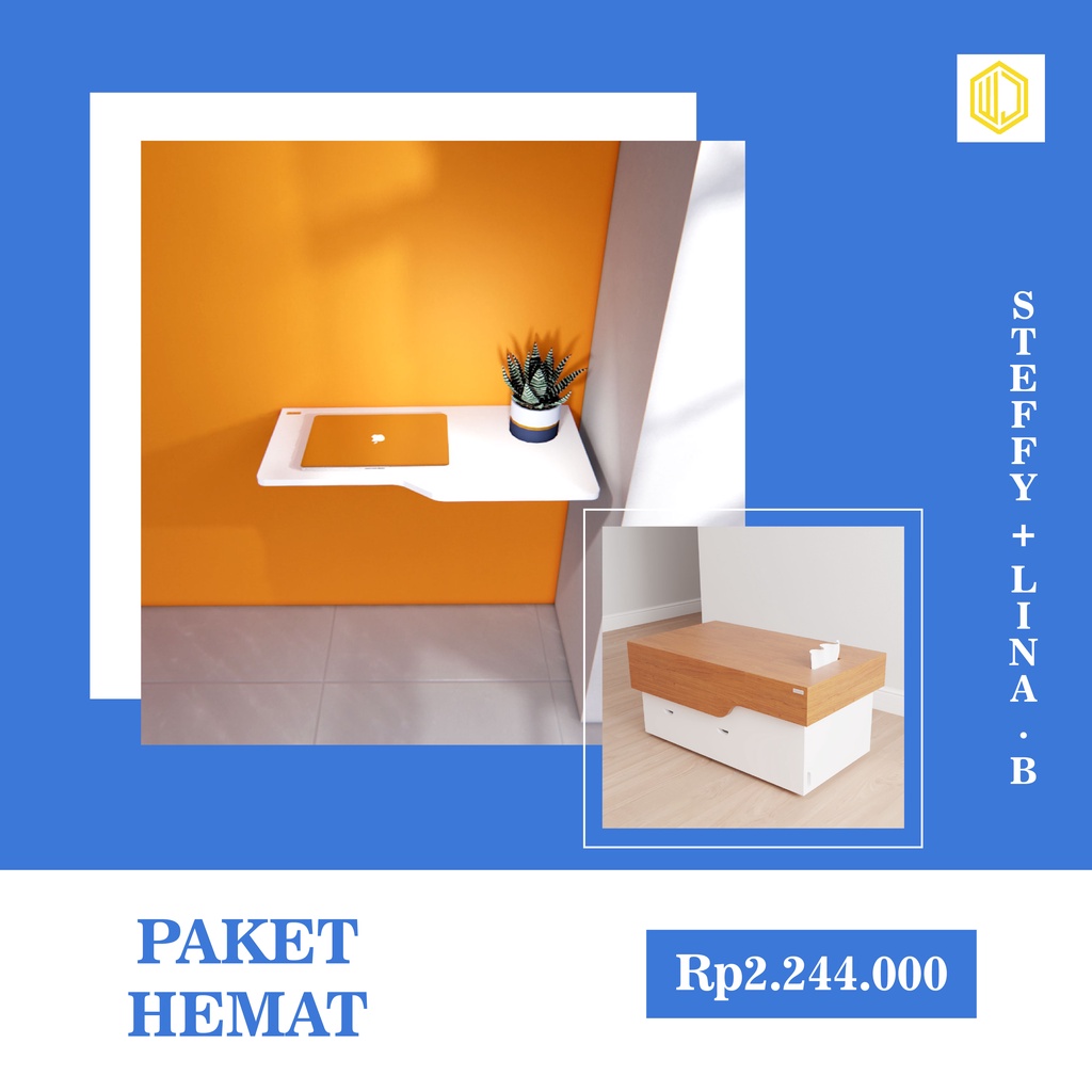 HEMAT 2pcs isi meja belajar lipat warna hitam putih & meja tamu unik minimalis serbaguna
