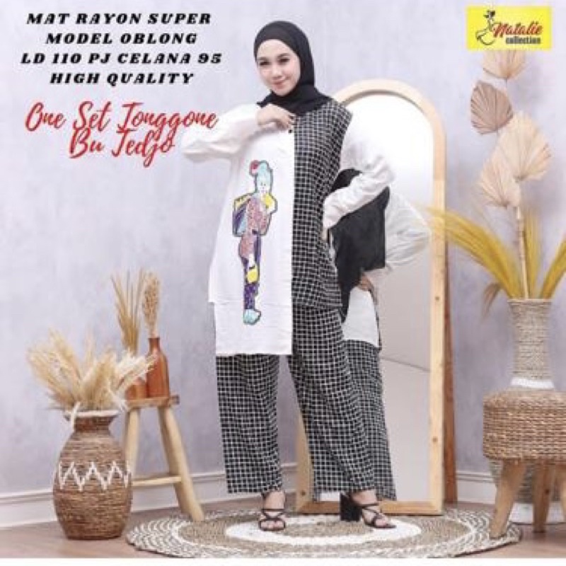 Setelan panjang motif karakter bu tejo bahan rayon