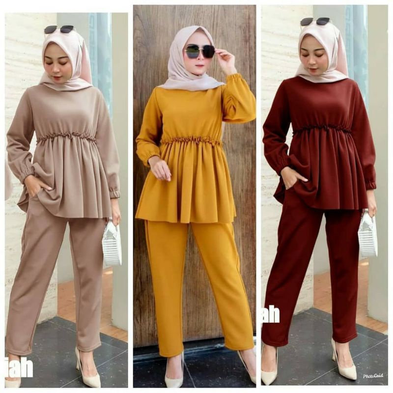 MRA- One set wanita Mahalani Moscrepe Motif Polos Stelan wanita Daily