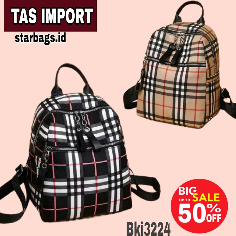 COD TERBARU TAS RANSEL WANITA IMPORT MOTIF KOTAK WARNA HITAM KOTAK KHAKI TAS RANSEL IMPORT TAS PUNGG