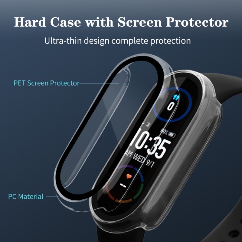 Hot Sale/Basic Casing Pelindung Dengan Built In PET Screen Protector Untuk Mi Band/Hard PC Shockproof Cover Kompatibel Dengan Mi Band6/Gelang5/Gelang4/Gelang3/Versi nfc