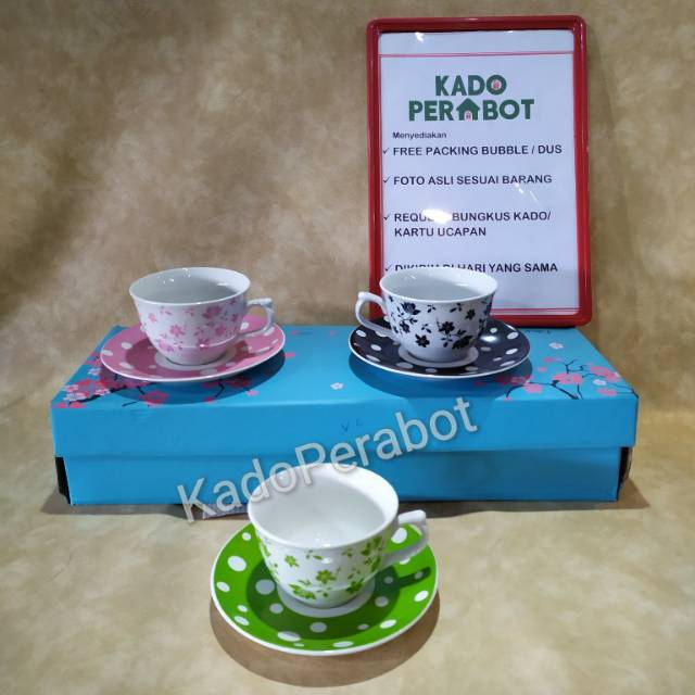 Kado Cangkir Keramik Motif Set Isi 6 - cangkir cantik - cangkir keramik motif bunga - tea set flower