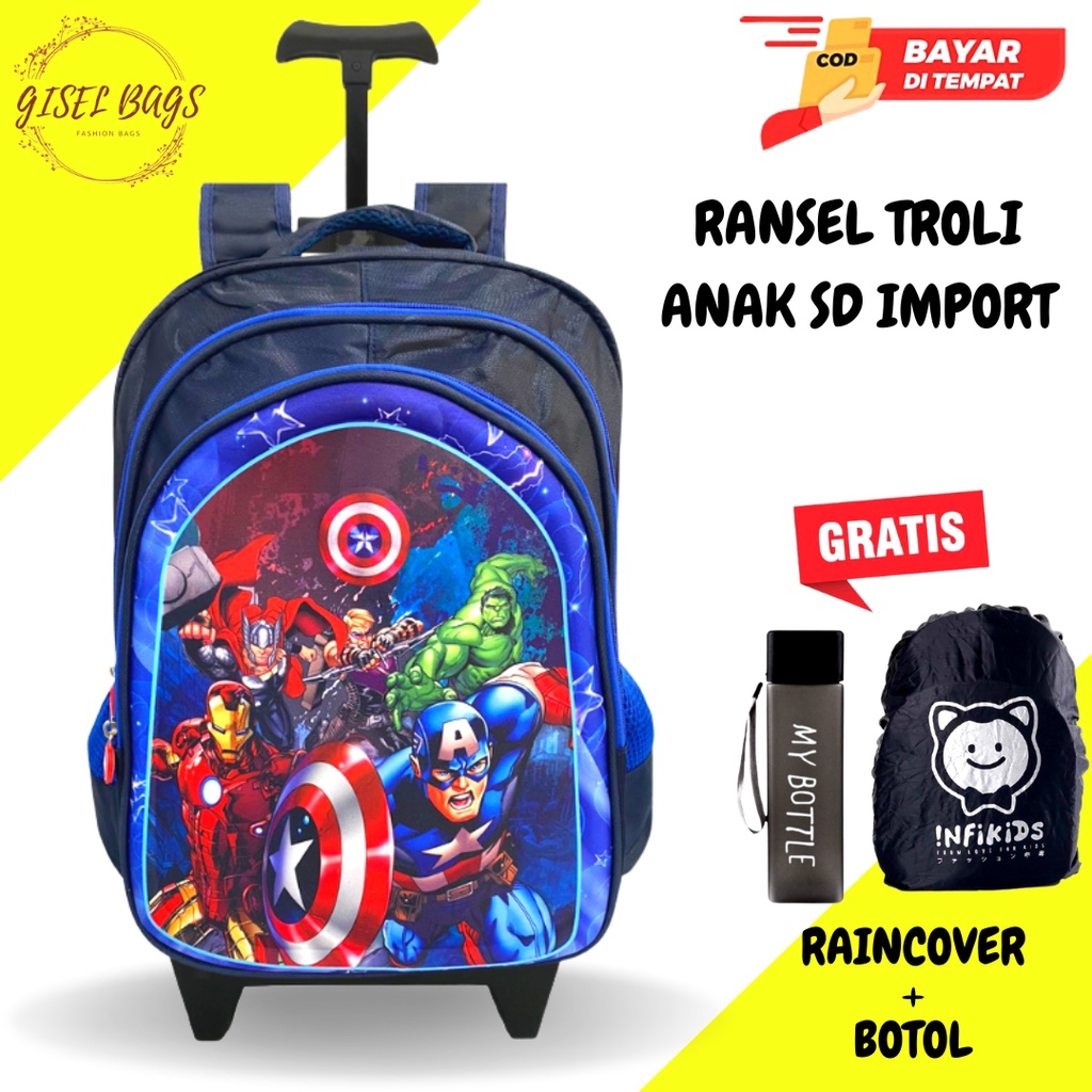 GB Ransel troli anak laki laki sd gambar timbul karakter superhero import