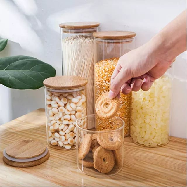 Bamboo Jar Toples Tutup Kayu / Toples Kaca / Jar Kaca Brosilicate Glass Kedap Udara Design Elegant