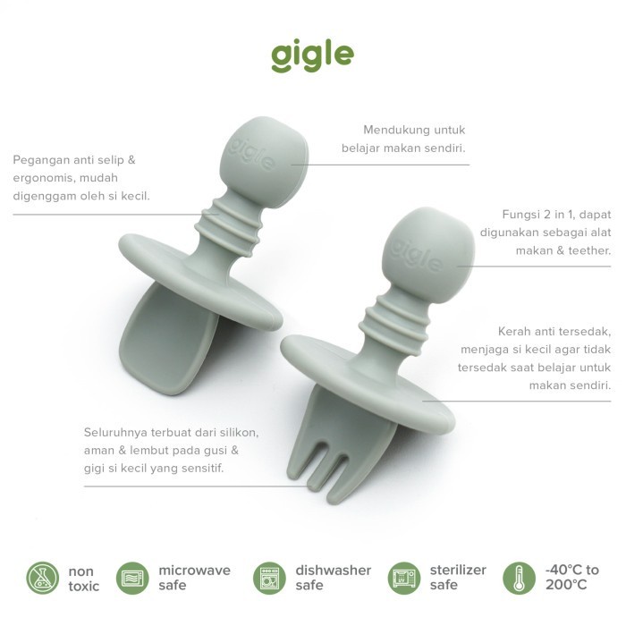 Gigle Anti Chocking Baby Spoon &amp; Fork Sendok Garpu Bayi Anti Tersedak