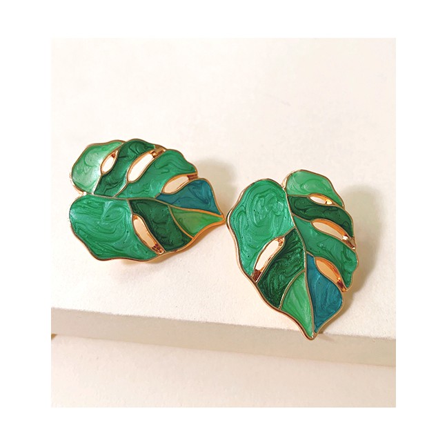 LRC Anting Tusuk Fashion Lahua Drop Oil Leaf Alloy Earrings K43592