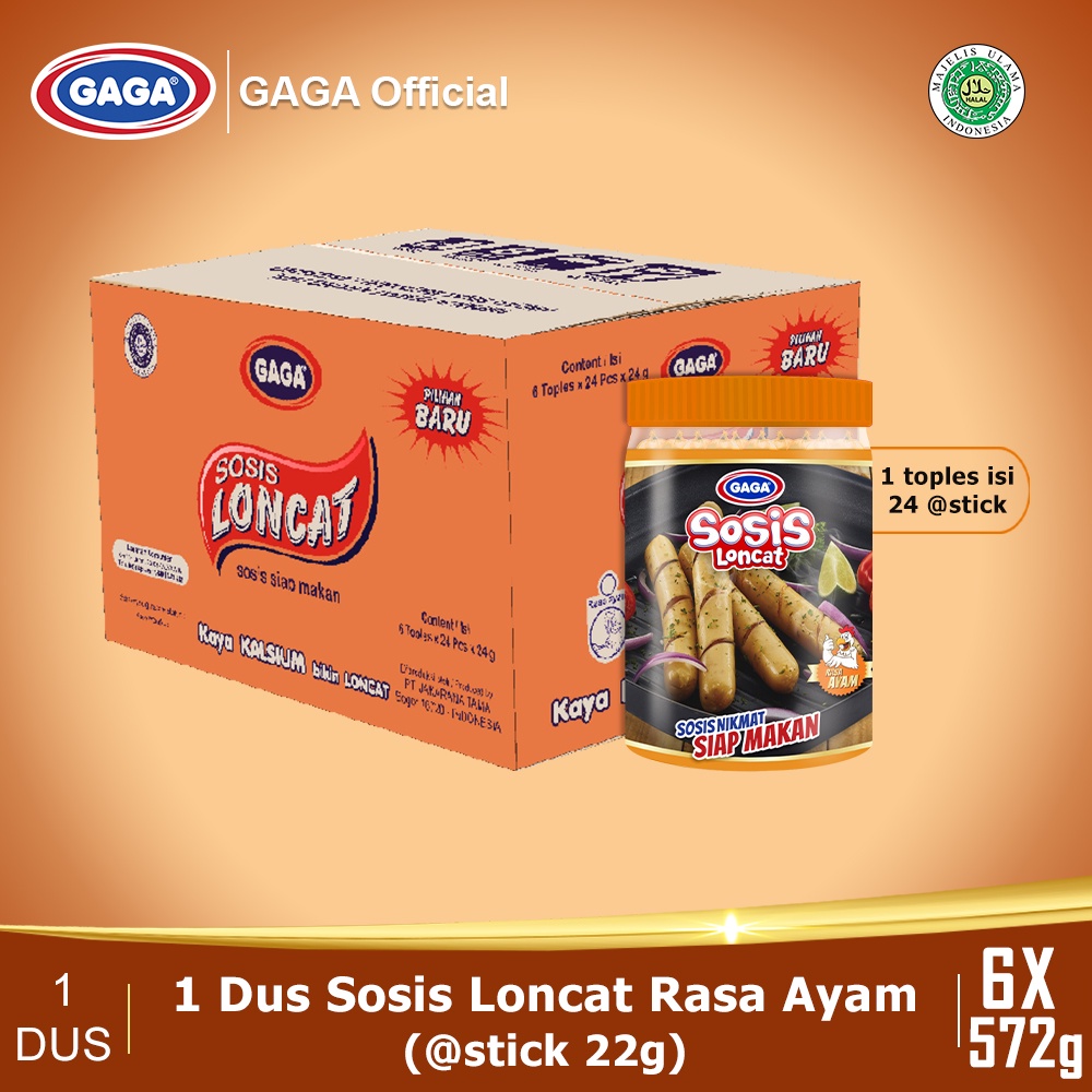 

GAGA Sosis Loncat Rasa Ayam 1 Karton (Isi 6 Toples Harga Grosir)