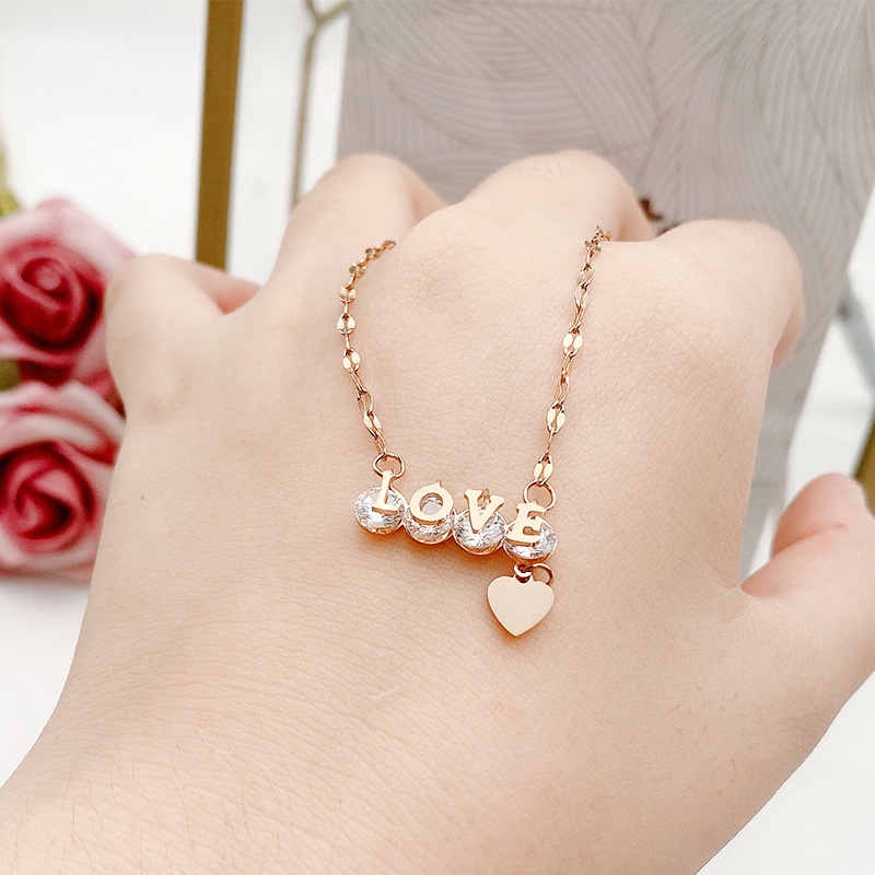 Enxi Jewelry Bisa Cod &quot;Love&quot; Kristal Kalung Wanita Korea Fashion Stainless Steel Kalung Terbaik Hari Valentine Hadiah