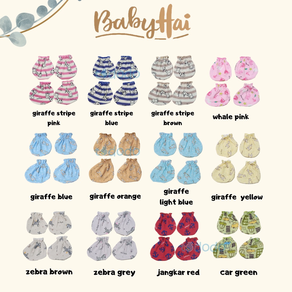 Set Sarung Tangan Kaki Karet Bayi Babyhai  / Mittens &amp; Booties / STK ( 1 Pasang/Pak)