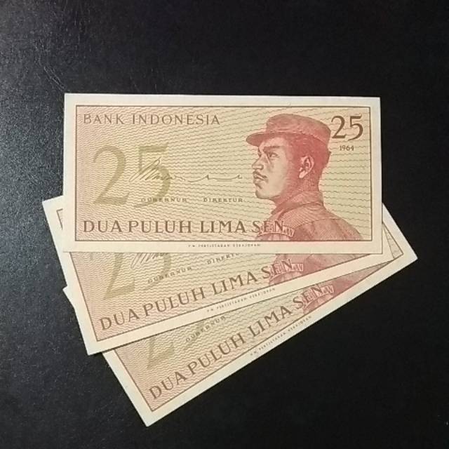 Uang kuno 25 sen tahun 1964 kertas seri dwikora / sukarelawan jadul asli lama unik murah