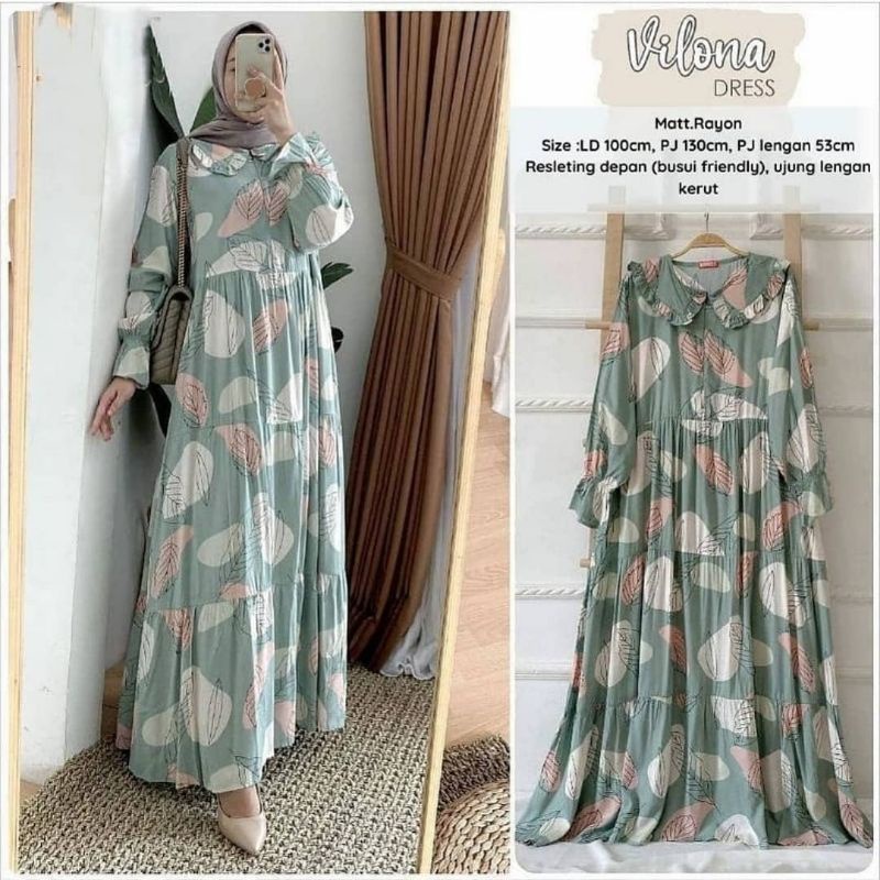 GAMIS MAXI DRESS RAYON PREMIUM LD 100 - 110 HOMEYDRESS BUSUI BAJU GAMIS SERAGAM MOTIF TERBARU V.2-VILONA DRESS