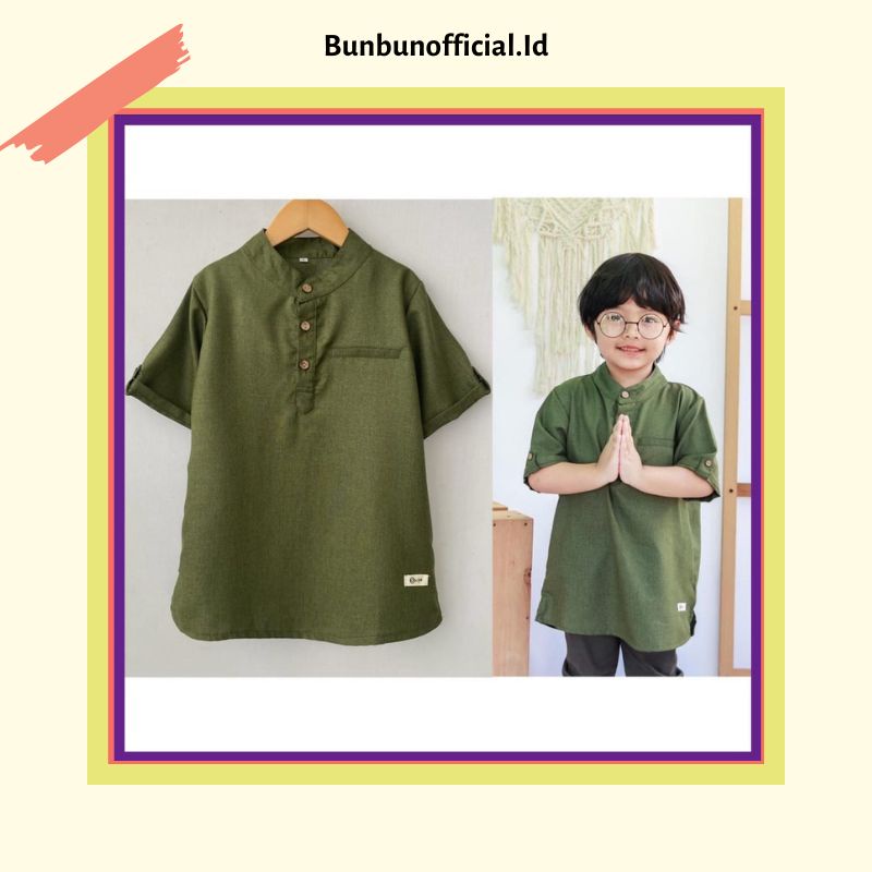 Baju Koko Anak Madina Usia 1 2 3 4 5 Tahun Smilee Warna Hijau Army