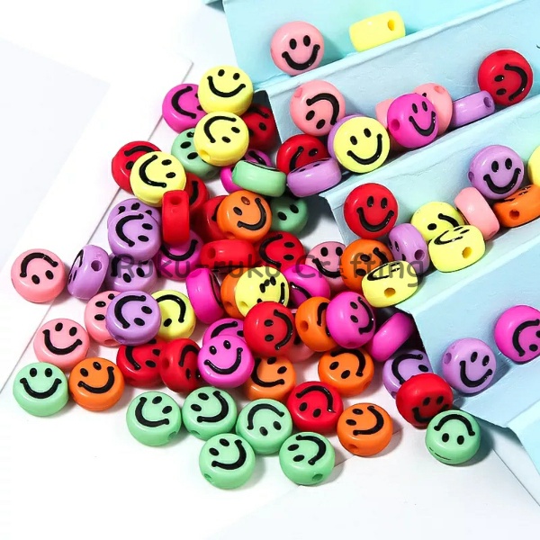 (35 Pcs) Pcs Manik Smile Bulat Mote Smile Emoji Bahan Kerajinan Dan Meronce