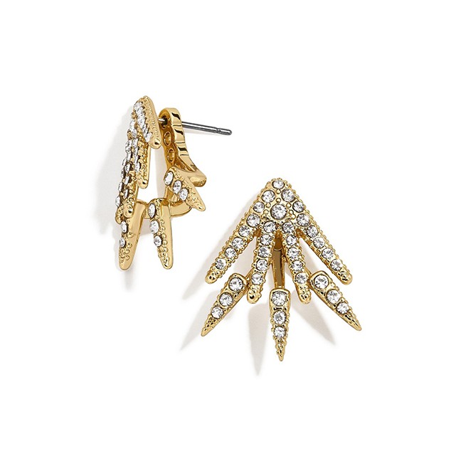 LRC Anting Tusuk Fashion Golden Alloy Gem Diamond Two Layers Split Paw Ear Studs D59098