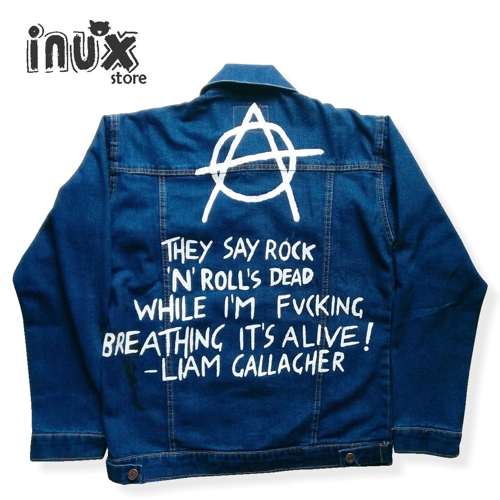 JAKET JEANS PRIA / DENIM JACKET CUSTOM LIAM CALLAGHER INUXSTORE / JAKET LUKIS / JAKET ROCK N ROLL
