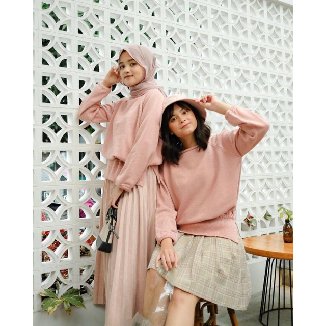 Lily One Set Sweater rajut + Rok Plisket | Setelan wanita rajut premium | Outfit muslim hijab