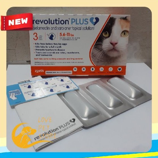 Revolution cat plus 5.6-11lbs(berat badan 2,5 - 5kg) obat kutu kucing 1 box