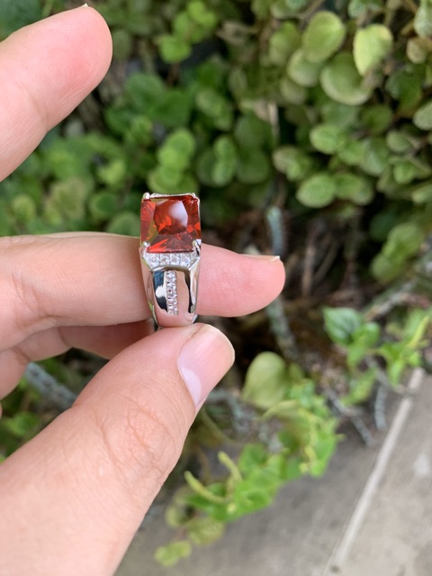 Cincin Pria Perak Akik Rubi Merah Red Ruby Cutting Mewah Modern Minimalis Kantoran