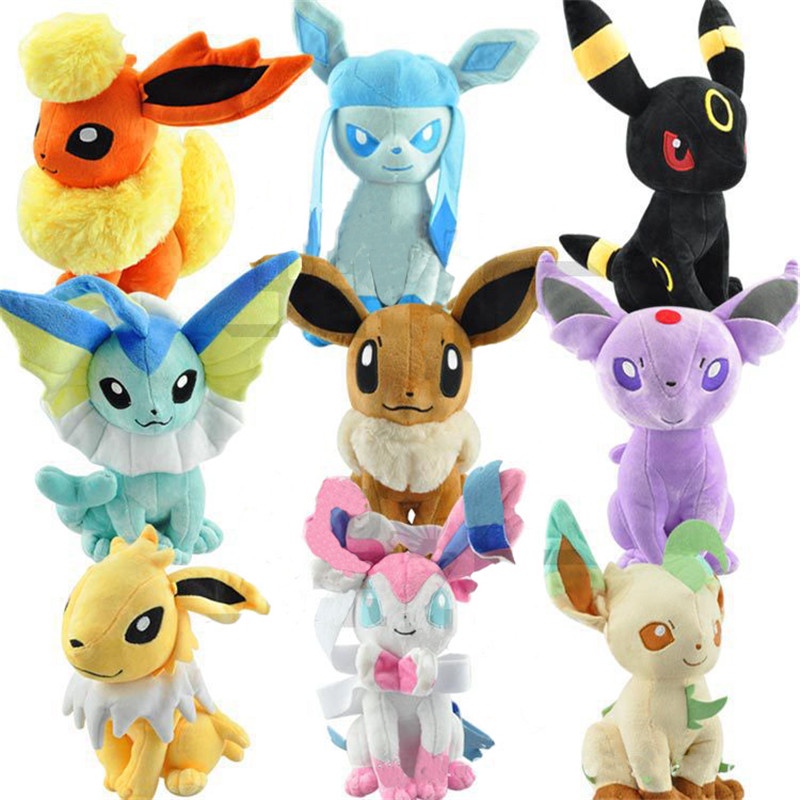 Boneka Plush Karakter Pokemon Flareon Jolteon Vaporeon Sylveon Eevee Ukuran 30CM Untuk Hadiah Anak