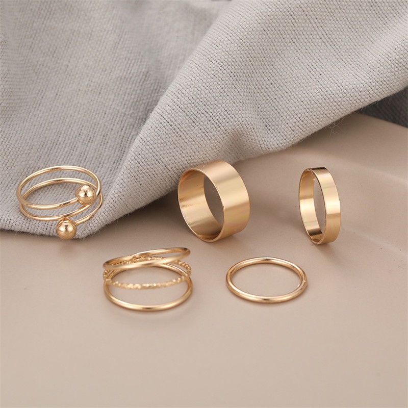 5pcs / Set Cincin Multilayer Model Terbuka Bahan Alloy Untuk Wanita