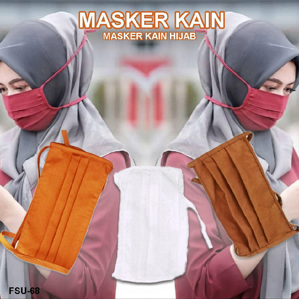 MASKER HIJAB Jilbab Kain 3ply Premium . Tali Panjang Headloop Anti Debu dan Virus