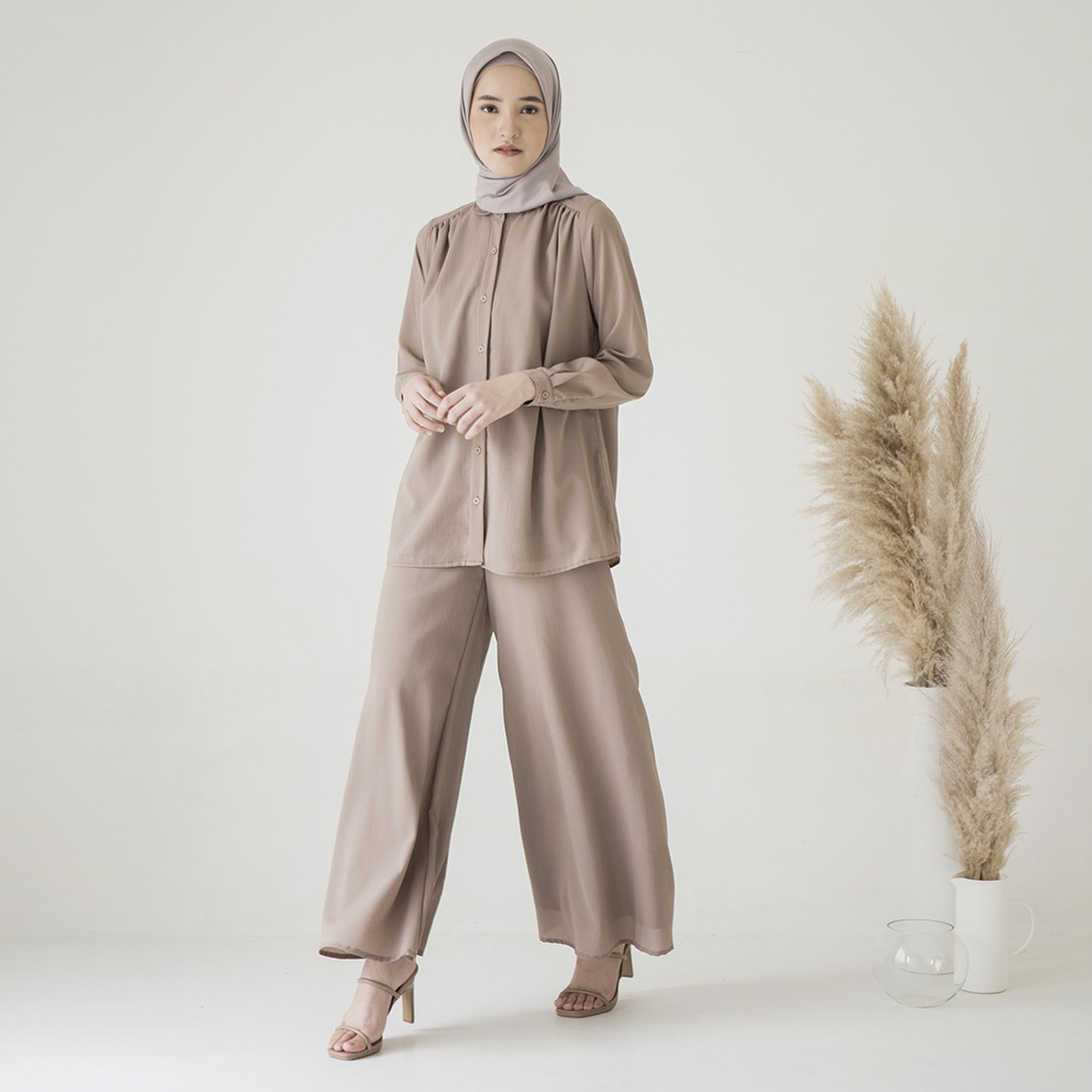 Anya by Aska Label - Kemeja wanita kantor bahan crepe premium full kancing depan busui friendly warna coklat tua, biru dusty, hijau mint, dusty pink, putih