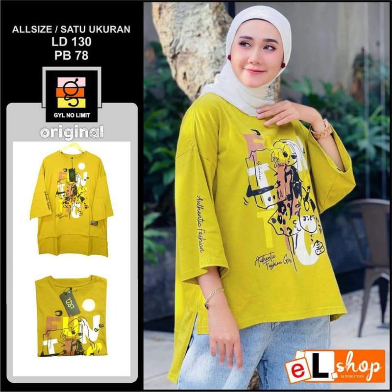 Baju Oversize Wanita Lengan Panjang Gyl Original Kaos Perempuan Jumbo Outfit Kasual Kekinian OOTD Hi