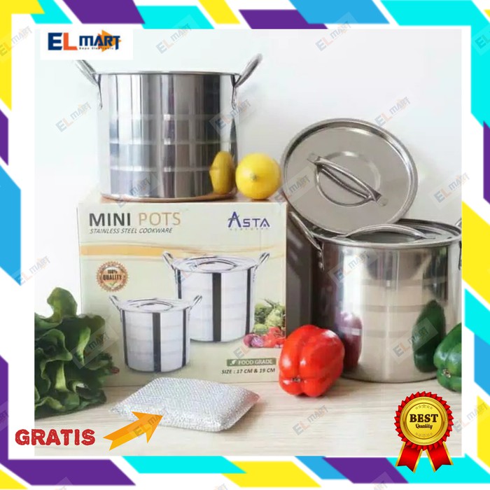 ASTA mini pot ASMP 01 Panci stainless steel set 2pc 17cm &amp; 19cm serbaguna