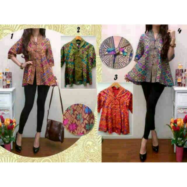 BLUS PAYUNG PRADA BALI ASLI CAP GOLD MOTIF SONGKET ATASAN TUNIC BATIK SERAGAM KERJA