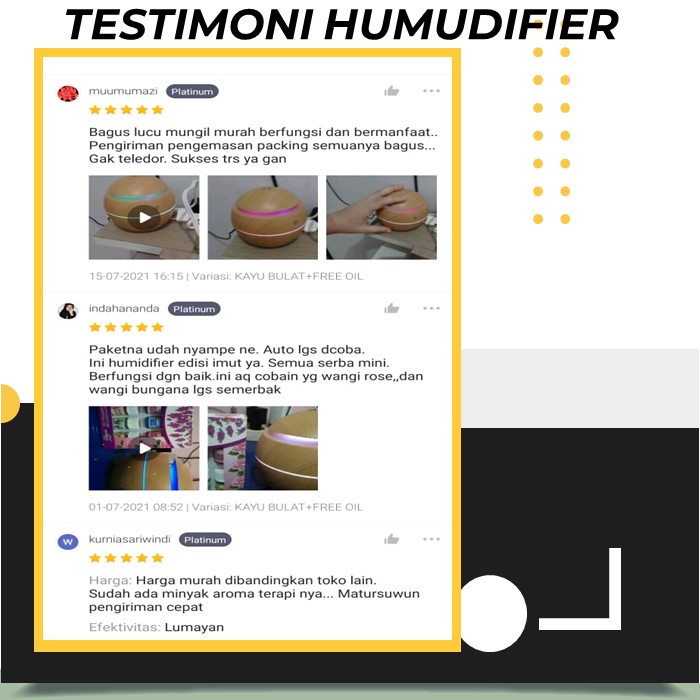 DIFFUSER HUMIDIFIER DESAIN KAYU BULAT + ESSENTIAL OIL 6 PCS