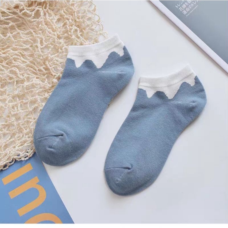 [ COD ] Kaos Kaki Wanita Pria Motif Kotak Catur Garis Polos Simple New Fashion Korean Style Socks Breathable Gaya Korea / Kaos Kaki Pendek Unkle Sock-Biru