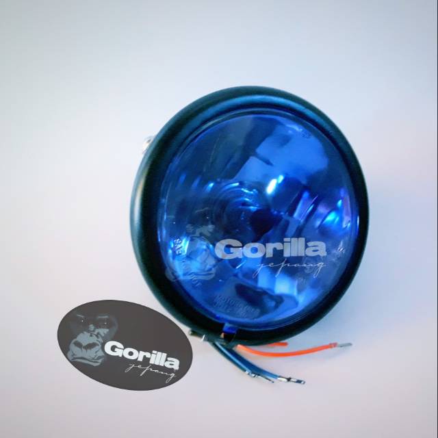 Lampu depan jute pesek hitam kaca biru