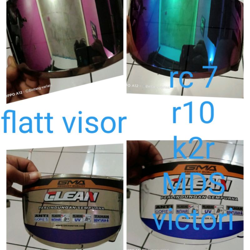 Kaca Flat Visor Helm KYT RC 7 / RC7 - R10 - K2 RIDER , MDS VICTORY Bening - Hitam - Perak Full Face
