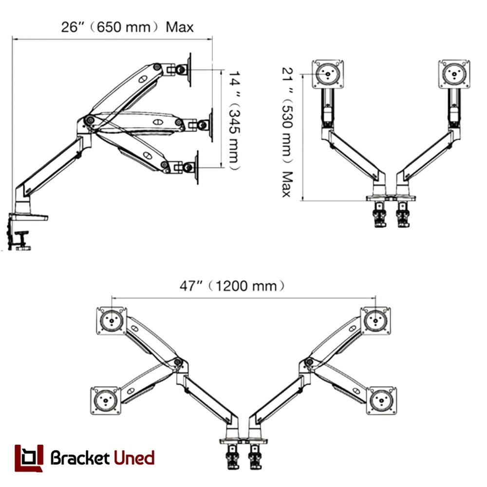 Bracket Monitor 22 - 32 inch Ultrawide Dual Arm Monitor Braket Monitor Ukuran Lebar 2 Lengan North Bayou Model F195A