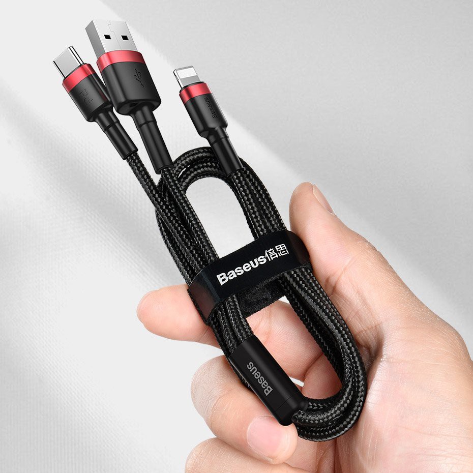 BASEUS KABEL CHARGER IPHONE LIGHTNING USB + TYPE C 2in1 2.4A 18W