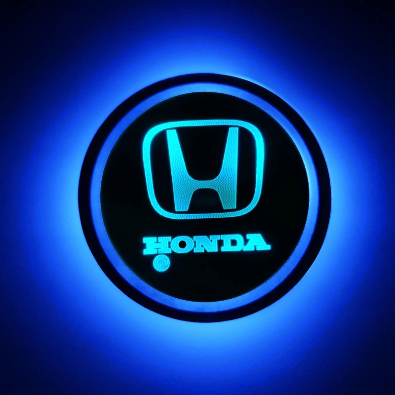 (Honda) 2 Pcs Lampu LED 7 Warna Anti Slip Dengan Port USB Untuk Cup Holder Mobil