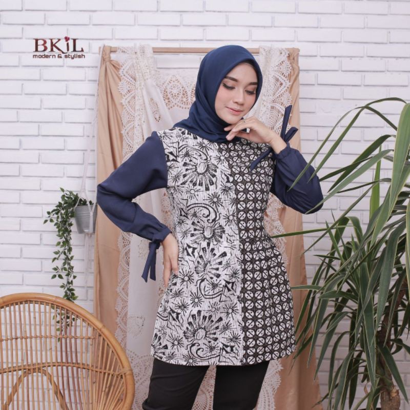 tey-17 Batik wanita ASJ SA HRB026 Kenongo Kemeja Tosca Pendek-sonia navy